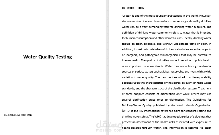 إنجاز مشروع تطبيقي حول موضوع قياس جودة المياه Water Quality Testing