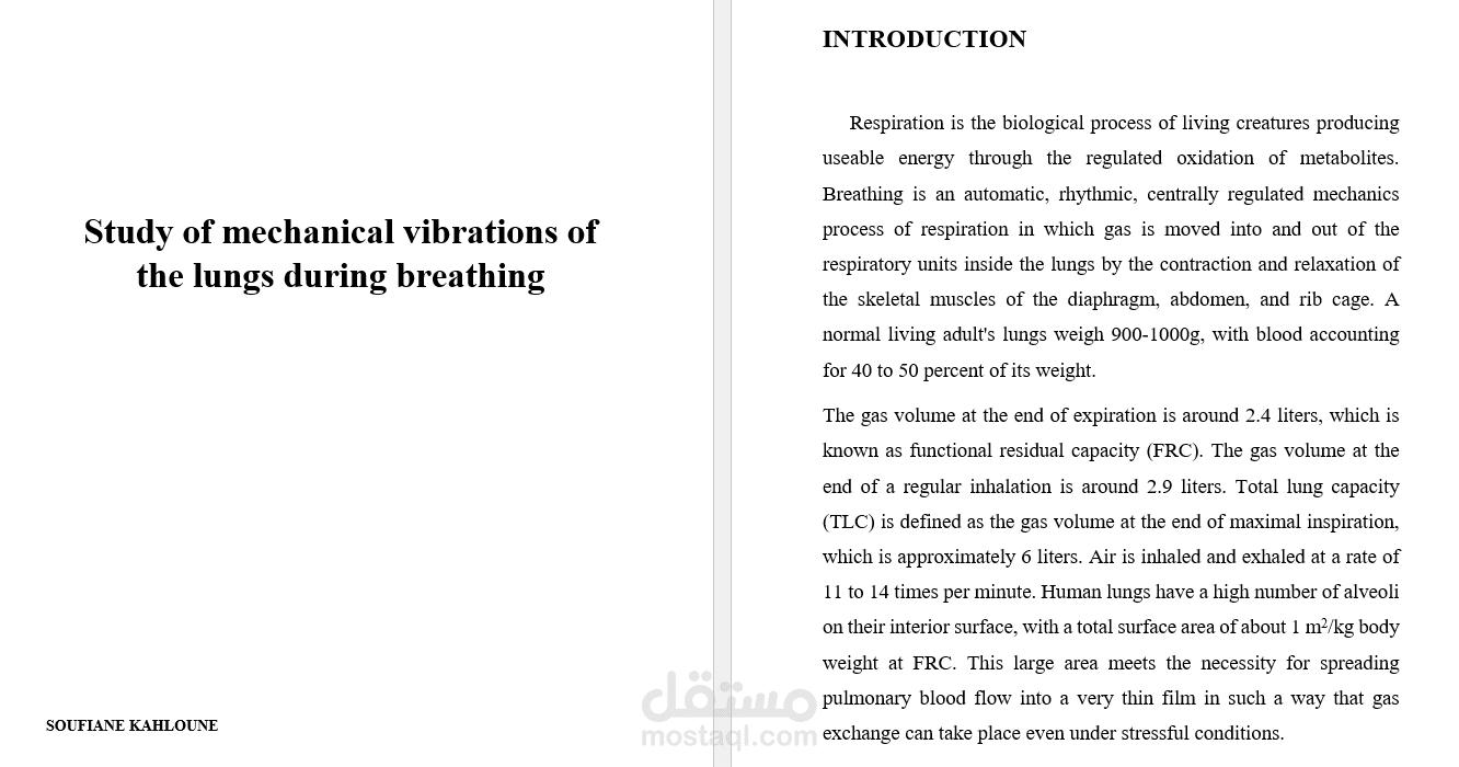 انجاز دراسة طبية علمية لموضوع Study of mechanical vibrations of the lungs during breathing