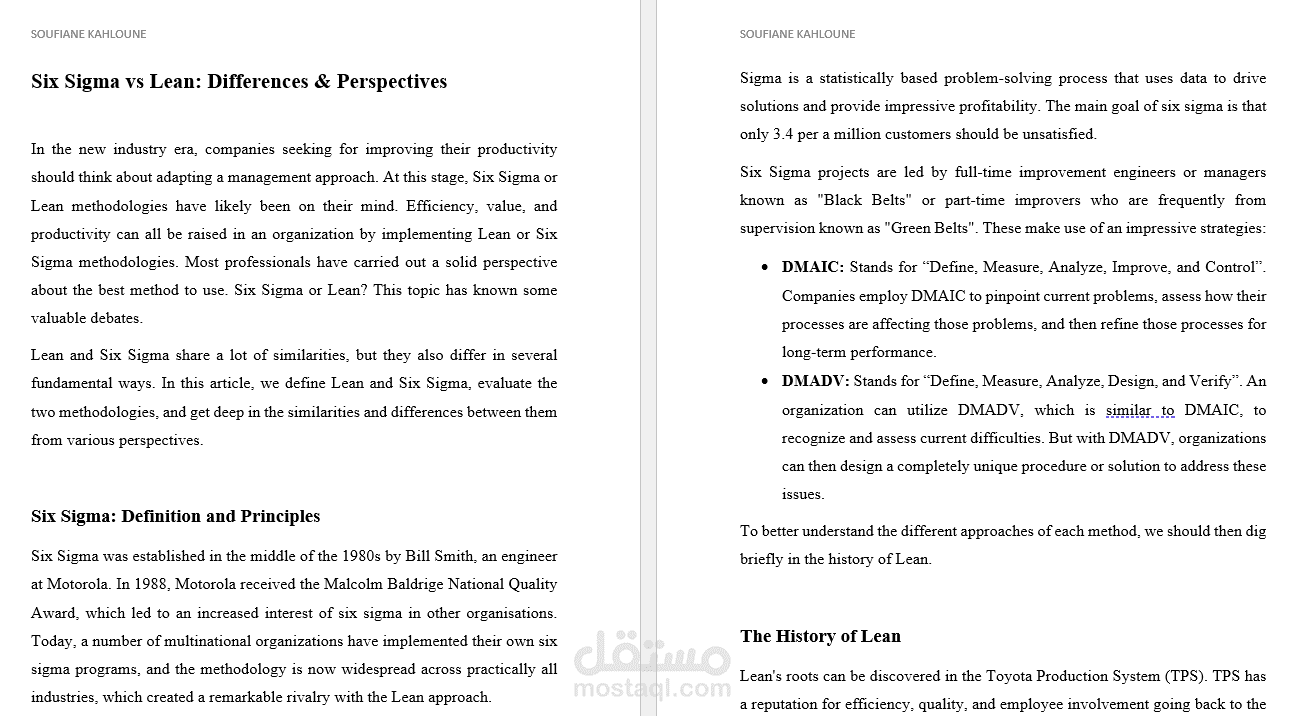 كتابة مقالة تقنية موافقة لل SEO كلمتها المفتاحية Six Sigma vs Lean