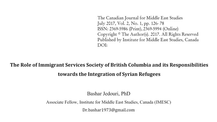 The Role of Immigrant Services Society of British Columbia and its Responsibilities towards the Integration of Syrian Refugees