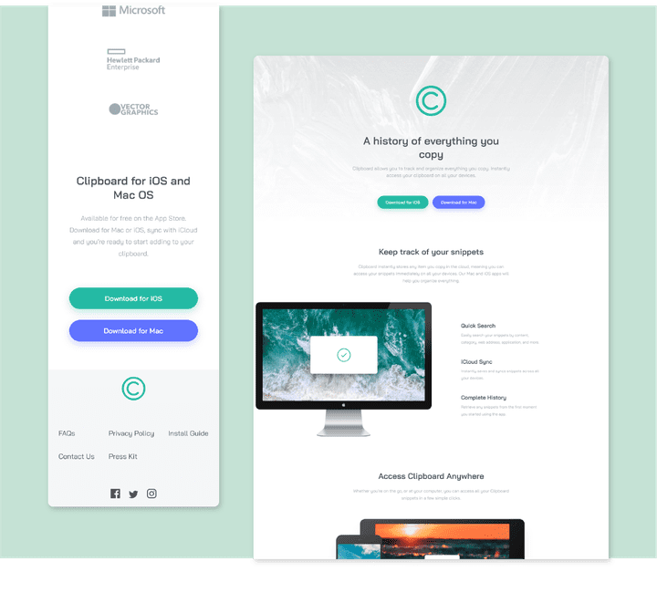 Clipboard landing page