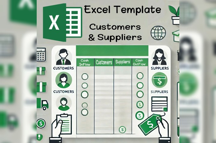 نموذج Excel لمتابعة حسابات الزبائن والموردين والتدفقات النقدية