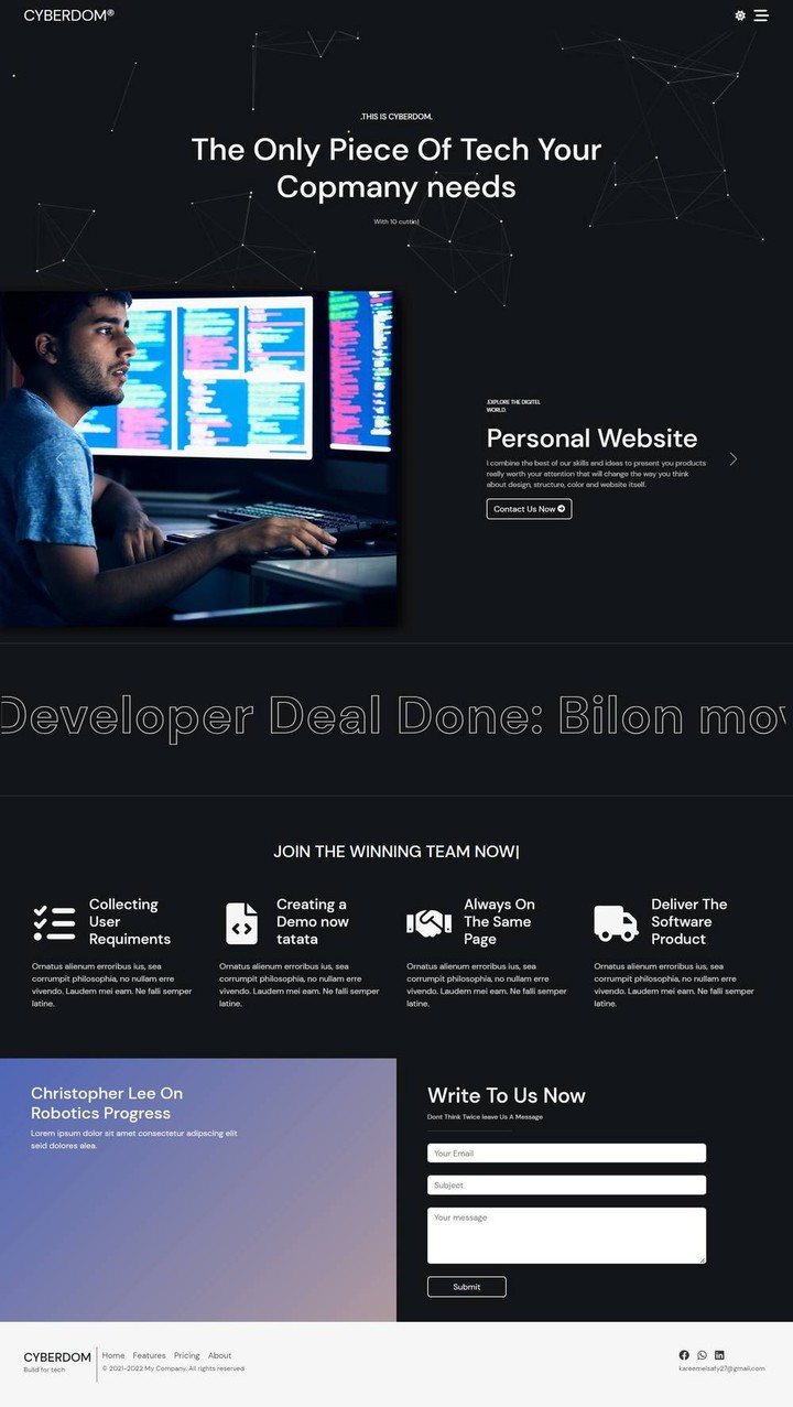 Landing page for a tech company