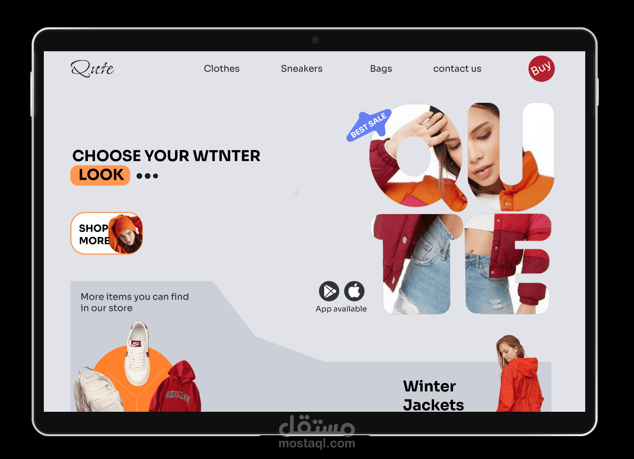 Landing page for clothing store