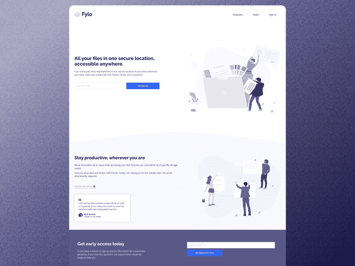 fylo landing-page-with-two-column-layout