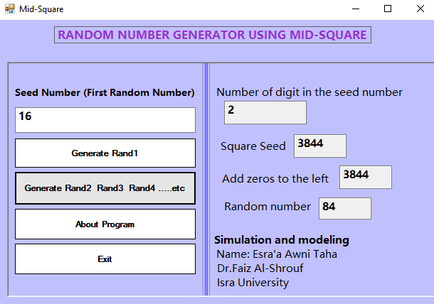 mid square method in simulation