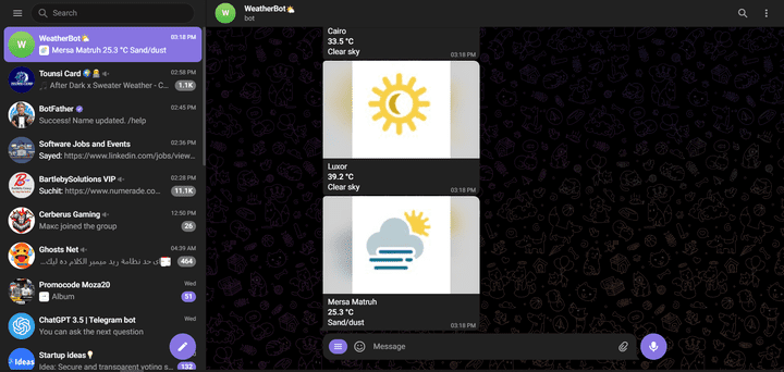 برمجه بوت تيليجرام لمعرفه احوال الطقس