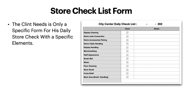 Store Check List Form