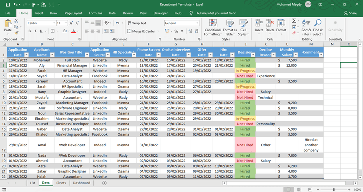 إنشاء نموذج موارد بشرية (HR Template) للتوظيف لتتبع الرواتب وعملية توظيف المتقدمين للوظيفة