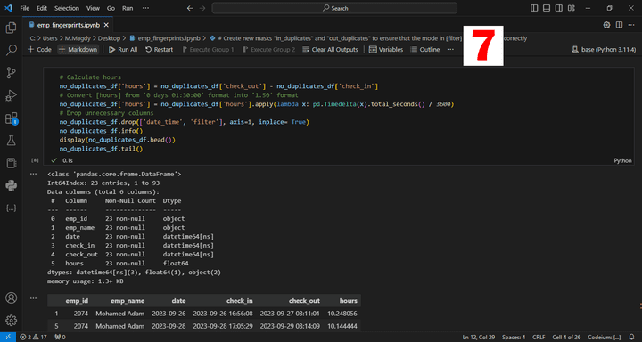 حساب عدد ساعات عمل الموظفين باستخدام Python