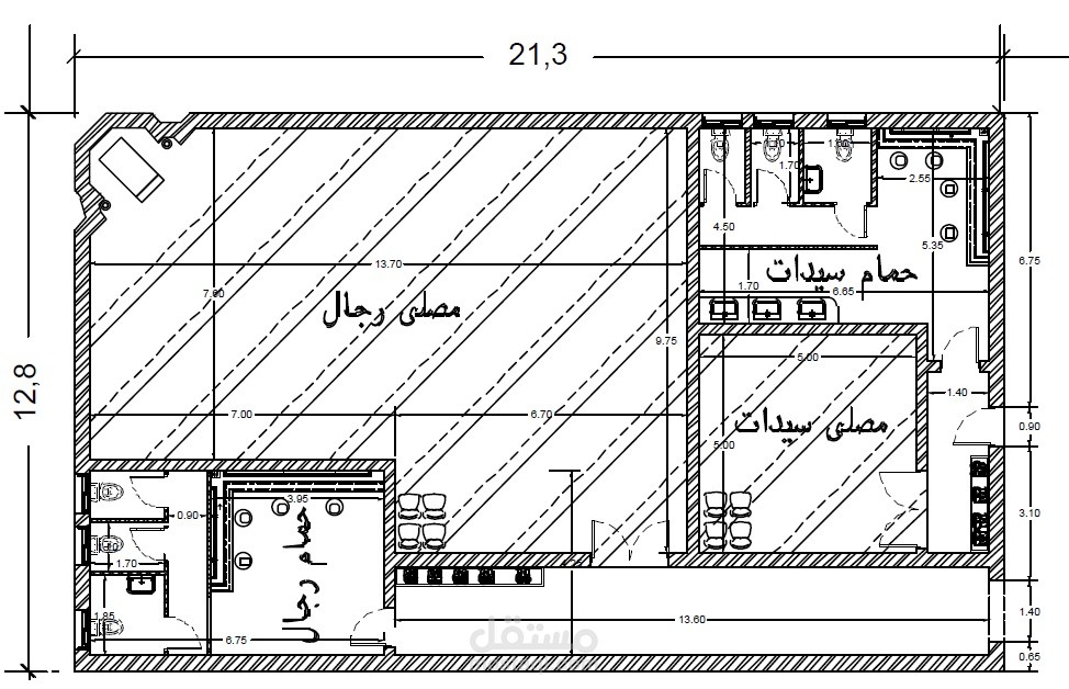 تصميم معماري لمول تجاري و مصلي