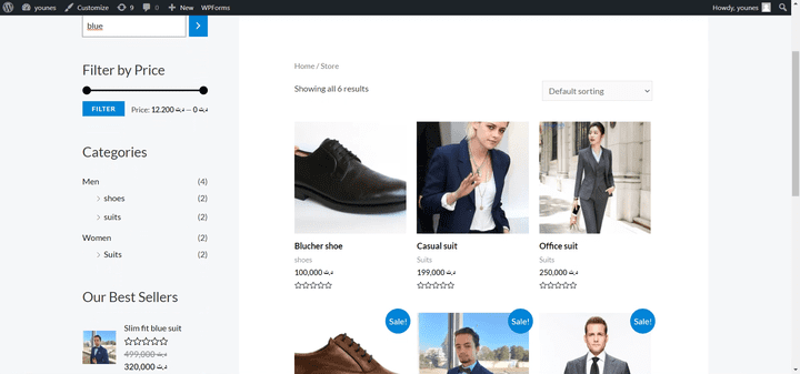 E-commerce website for Suits made with wordpress