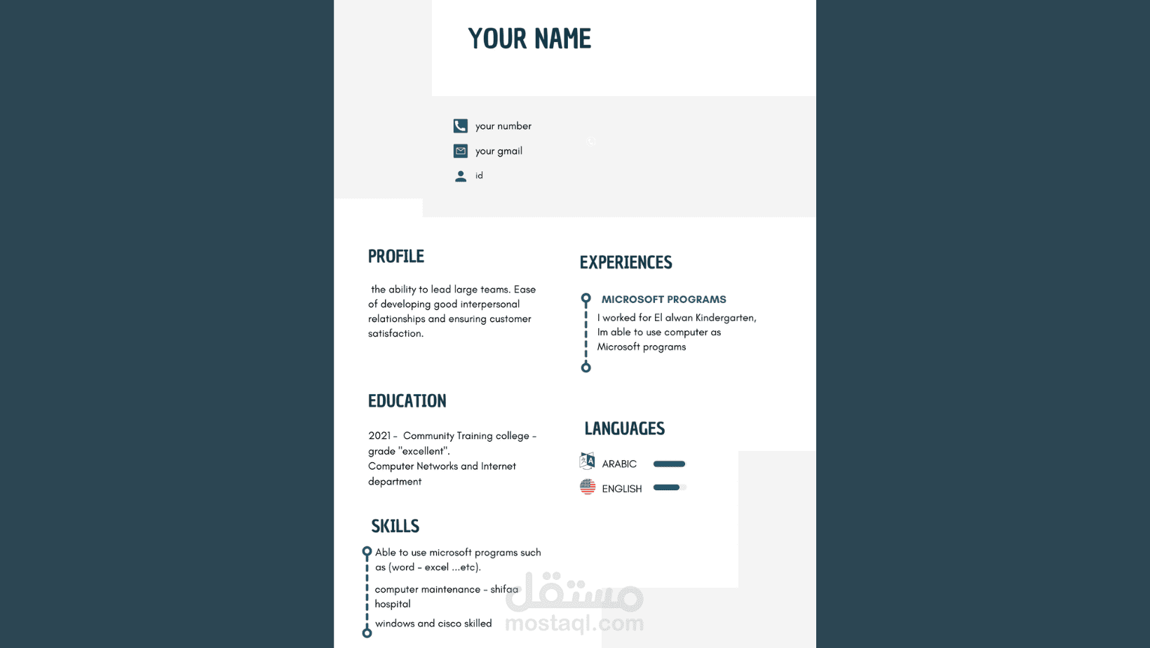 تصميم CV باللغة الانجليزية او العربية