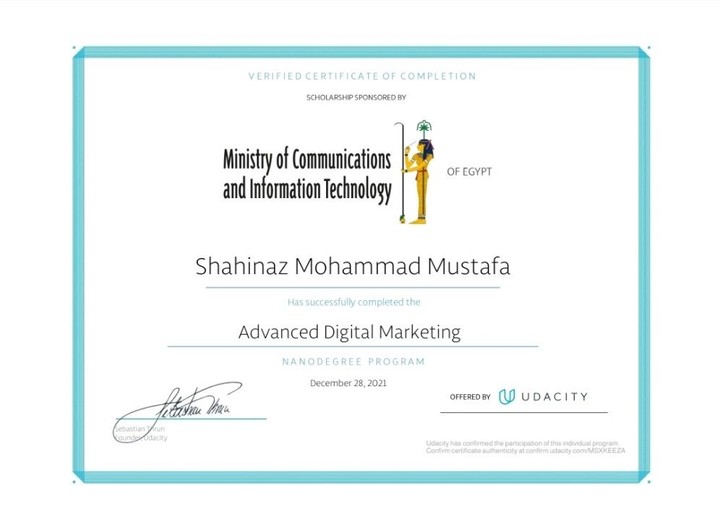 شهادة برنامج Nanodegree للتسويق الرقمي من Udacity المستوى الثالث، Digital Marketing Nanodegree Advanced Track