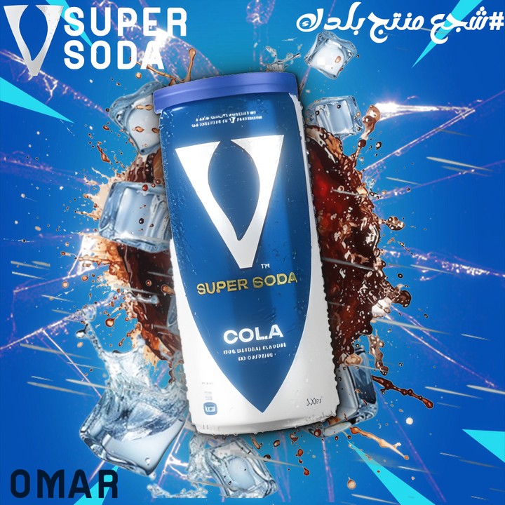 تصميم سوشيال ميديا لمنتج V Super Soda