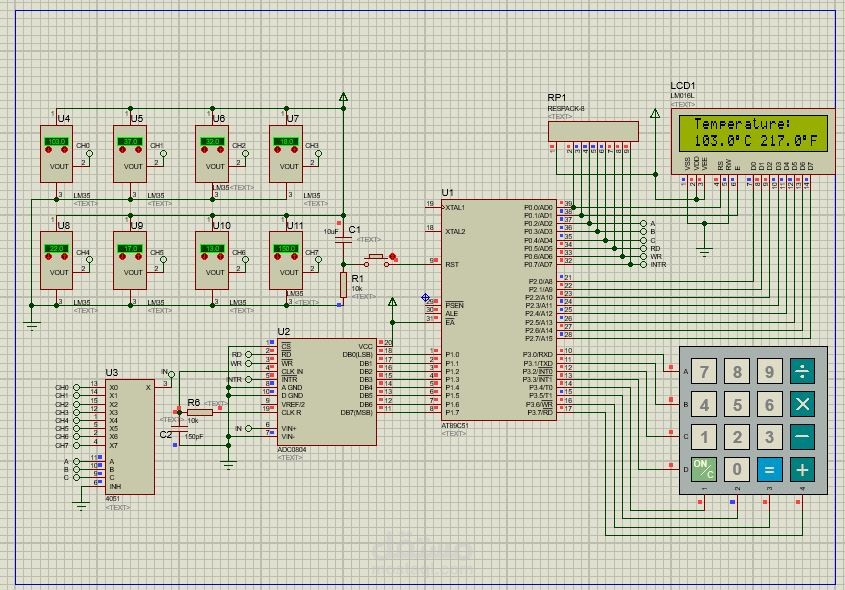 Eight Multiplexed Temperature Sensors