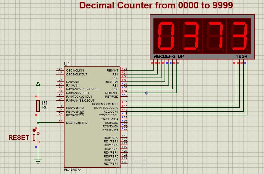 Decimal Counter from 0000 to 9999 using PIC16F877A