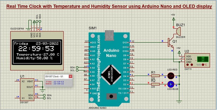 Real-Time Clock with Temperature and Humidity Sensor using Arduino Nano and OLED display