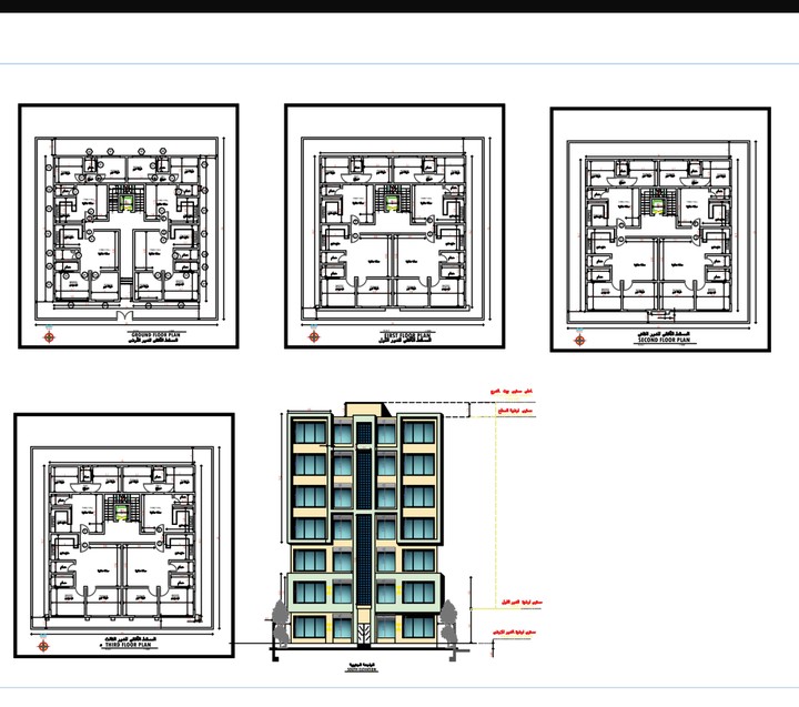 مشروع عمارة سكنية مع واجهة 2D