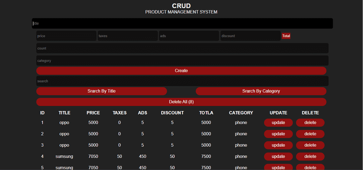 Full Product Management System CRUD with JS