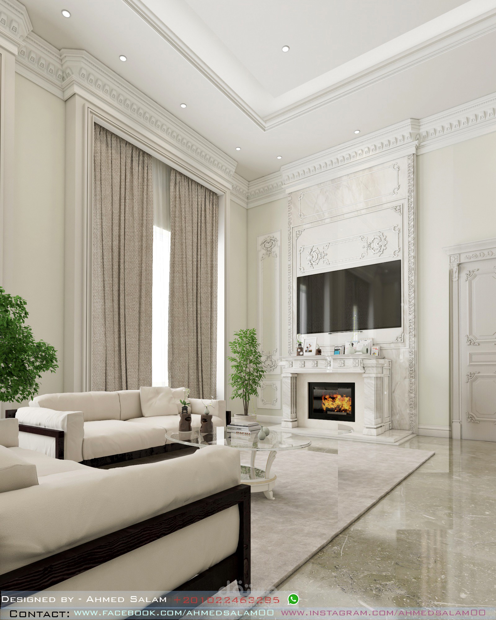 تصميم داخلي لصالة عائلية بطراز كلاسيكي في قطر