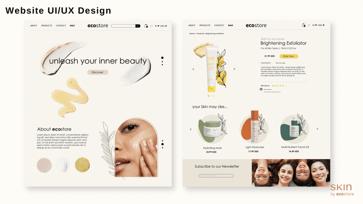 تصميم موقع، و منشورات للإنستجرام/ website design for skin care brand- UI/UX- instagram posts