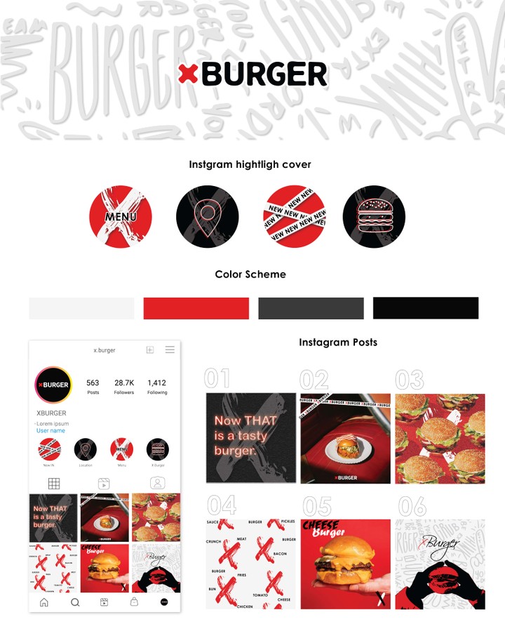 Xburger instagram feed redesign| highlight cover|color scheme