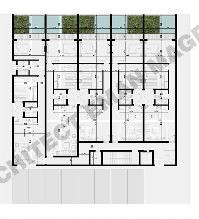 مخطط لعمارة سكنية وحدات استوديو