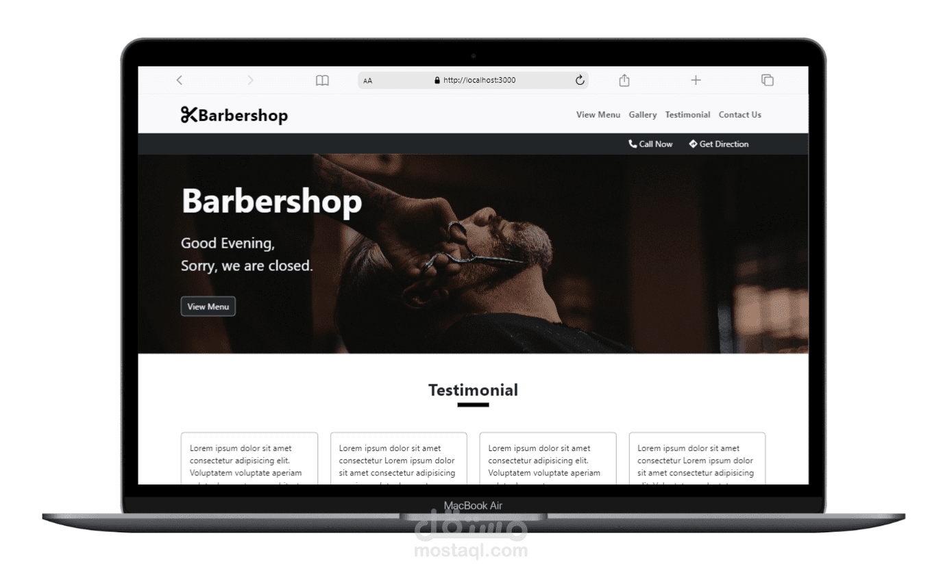 صفحة هبوط لمحل حلاقة رجالي - Landing Page (Barbershop)