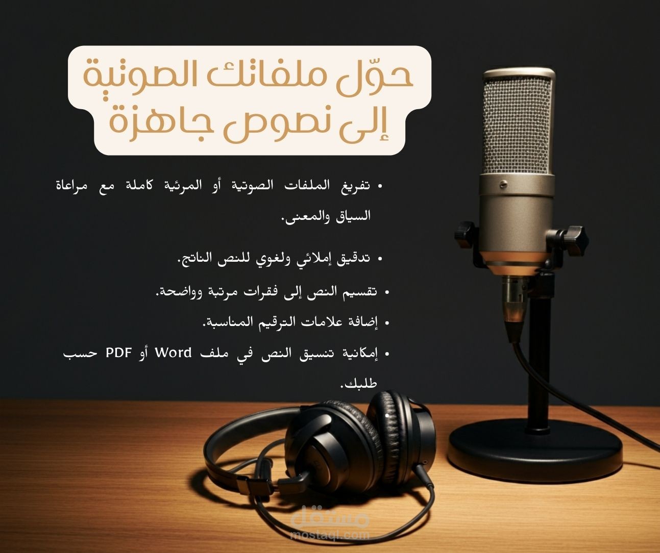 تفريغ صوتي احترافي ودقيق مع تنسيق النصوص بالعربية والإنجليزية والتركية