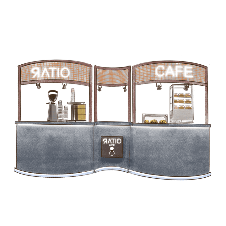 رسم كشك قهوة بأسلوب فني لصالح Ratio cafe