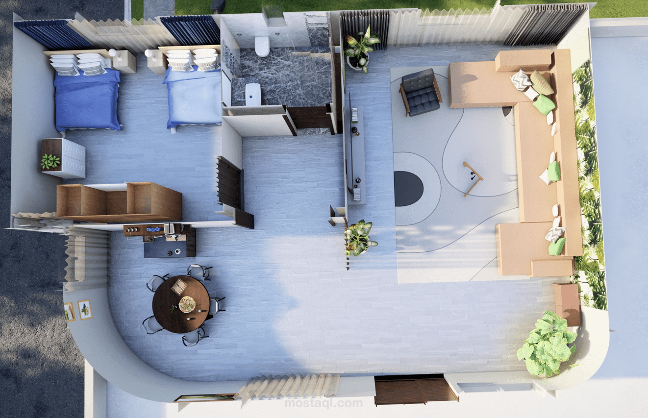 تصميم شقه صغيره - ملحق سطح -