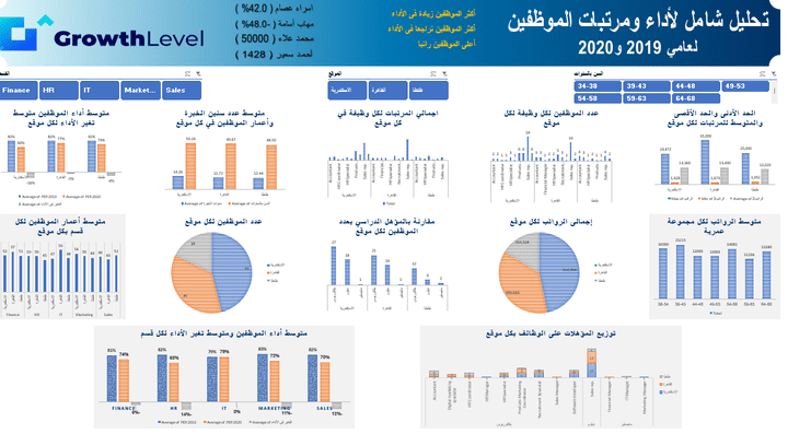 لوحة تحليل أداء ومُرتبات الموظفين لشركة عميل