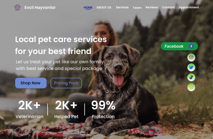 Pets landing page