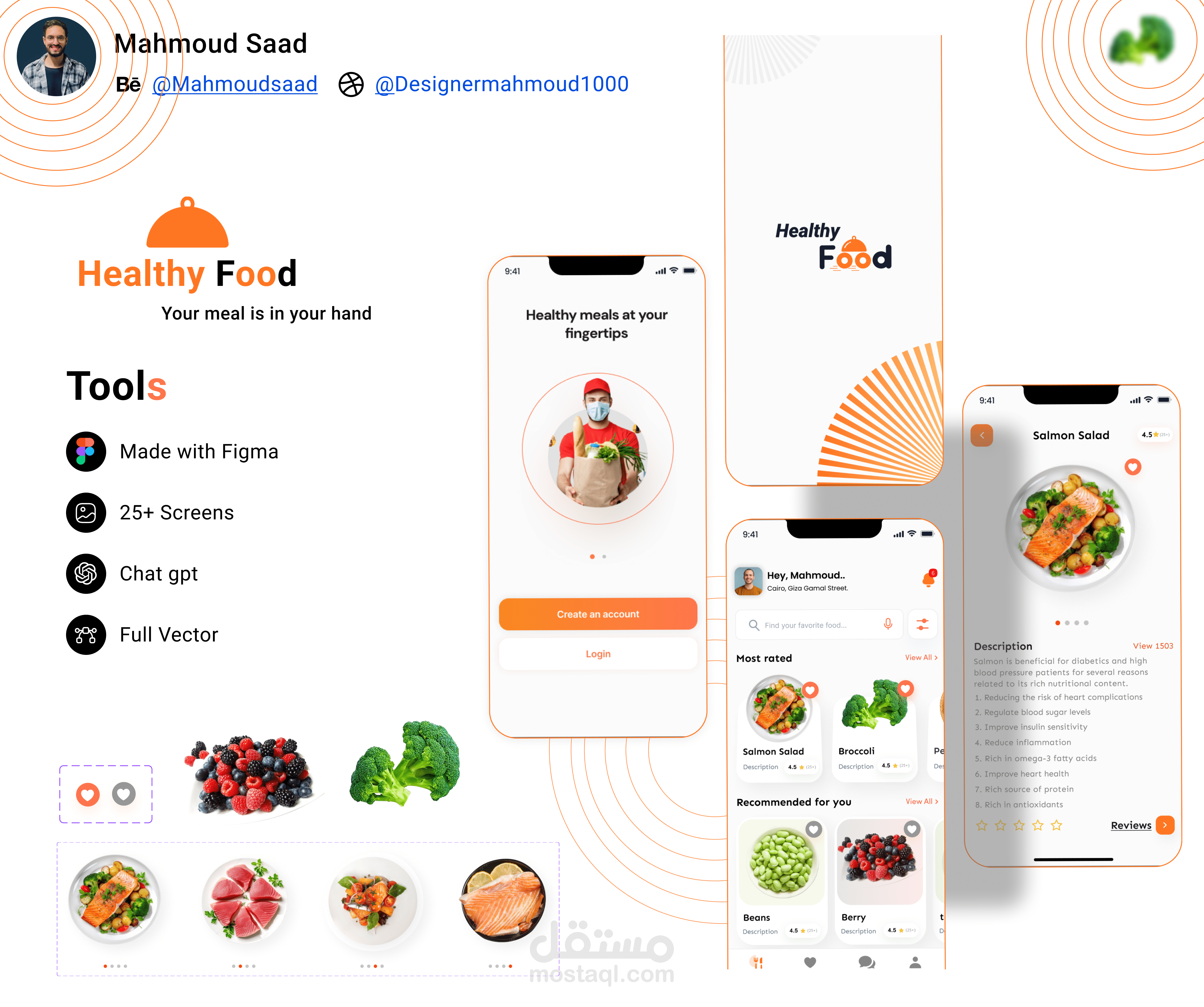 تصميم UI/UX لتطبيق Healthy food app