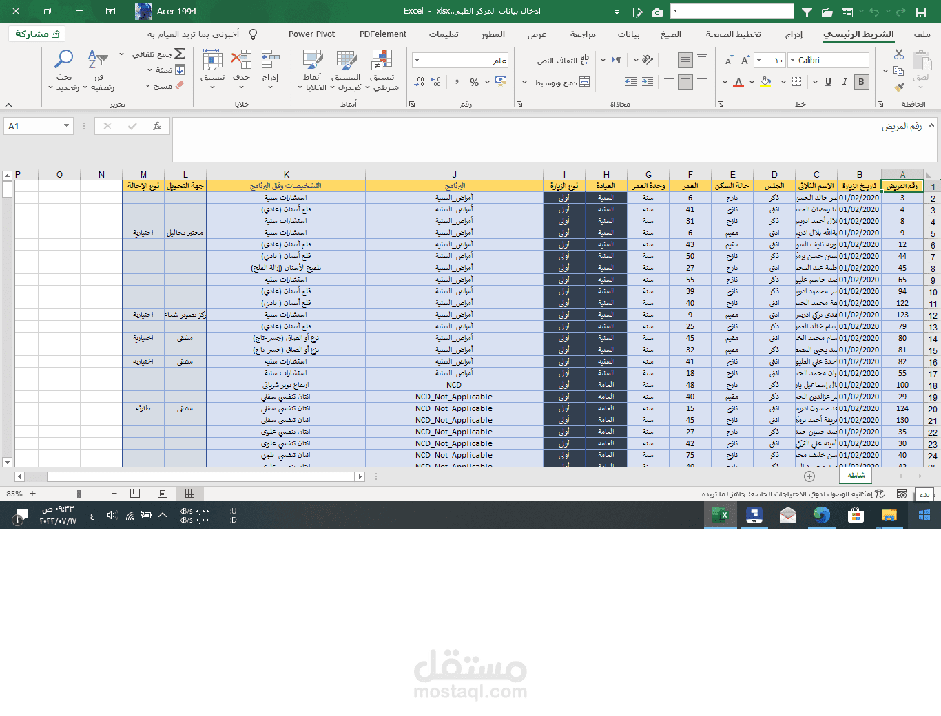 ادخال بيانات على الاكسل مستقل