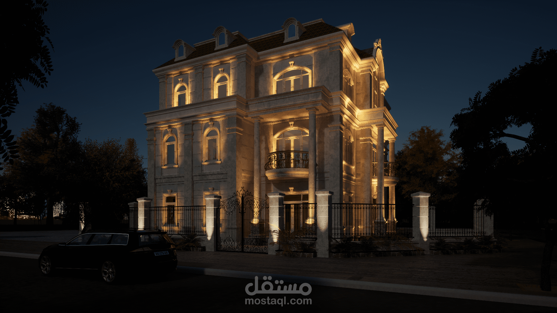 تصميم و إضاءة واجهة كلاسيكية