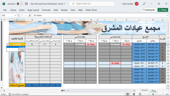 جدول لإدارة الشفتات لمجمع طبي