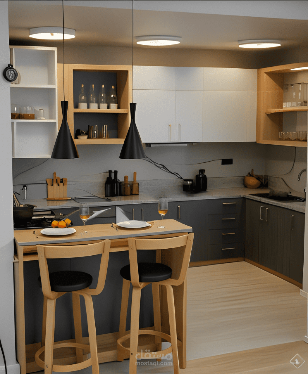 "تصميم مطبخ ثلاثي الأبعاد كامل باستخدام Blender من المقاسات حتى الرندر النهائي"