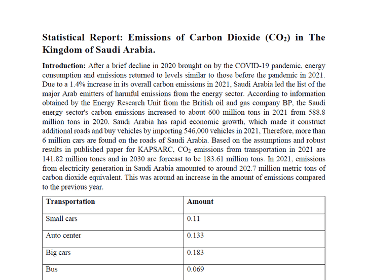 تقرير احصائي عن انبعاثات ثاني اكسيد الكربون