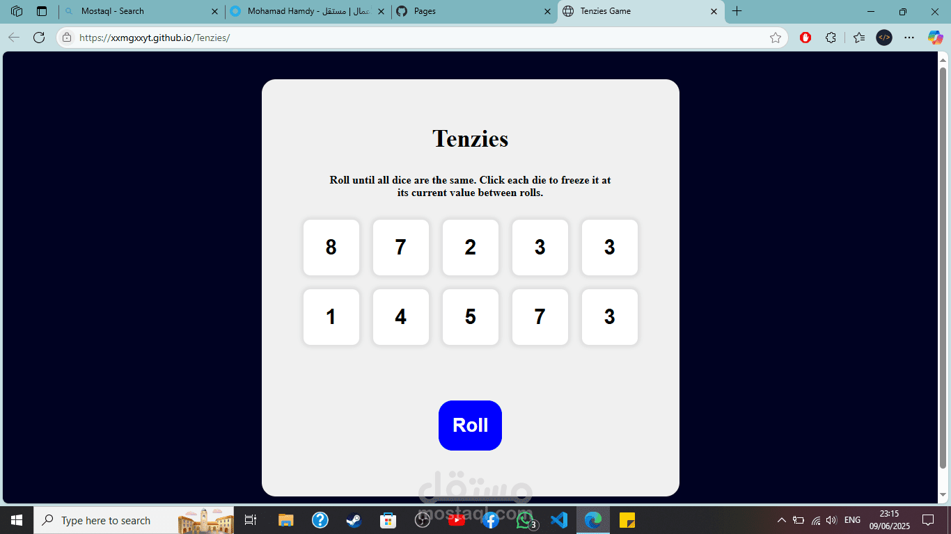 Tenzies mini game