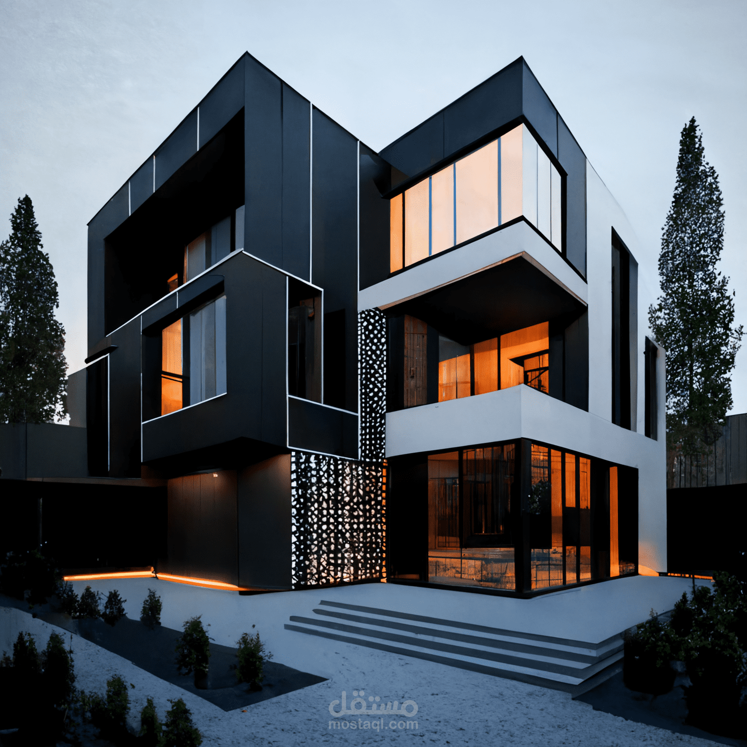 ight and Space: A Modern Villa Façade Design with Large Windows