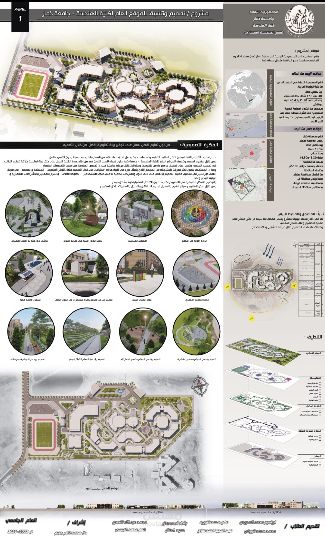 مشروع تصميم و تنسيق الموقع العام لكلية الهندسة بجامعة ذمار