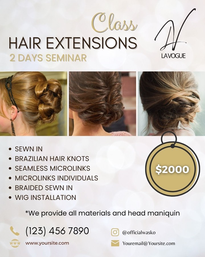 Hair styling course for a Hair Salon | تصميم منشورات مناسبة لترويج الدورات التدريبيّة