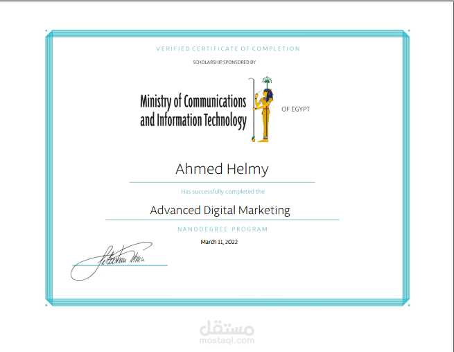 Advanced Digital Marketing Nanodegree Program certificate