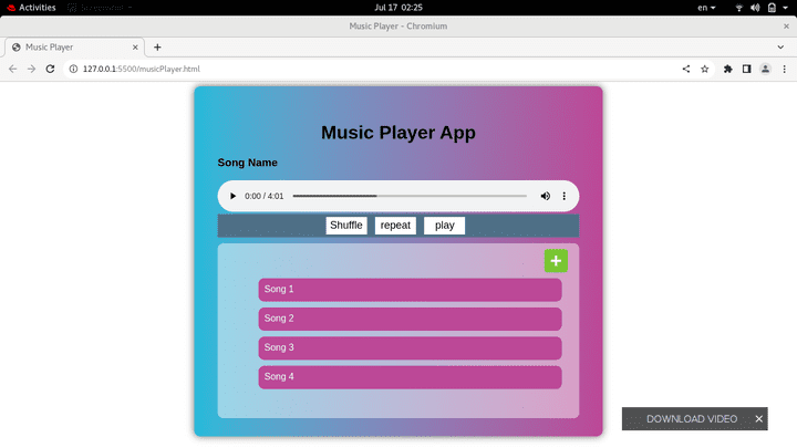 Music Playler using JavaScript , html , CSS3