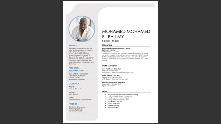 تصميم وشكل ل Resume