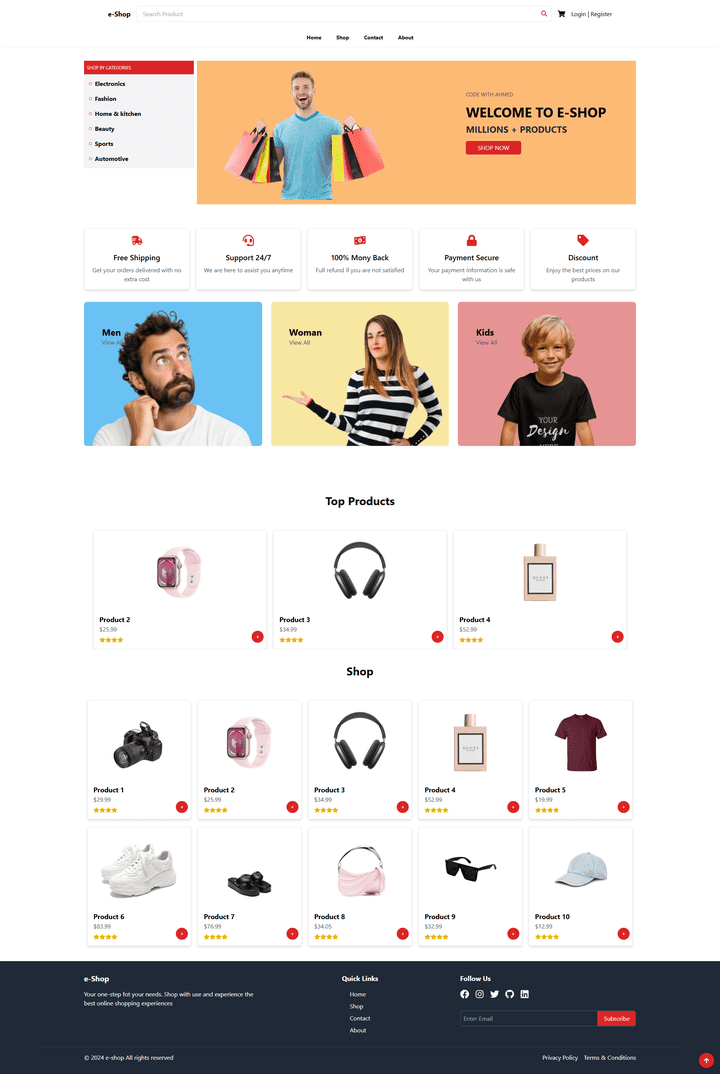 تصميم واجهة متجر إلكتروني شامل وجذاب (e-Shop)