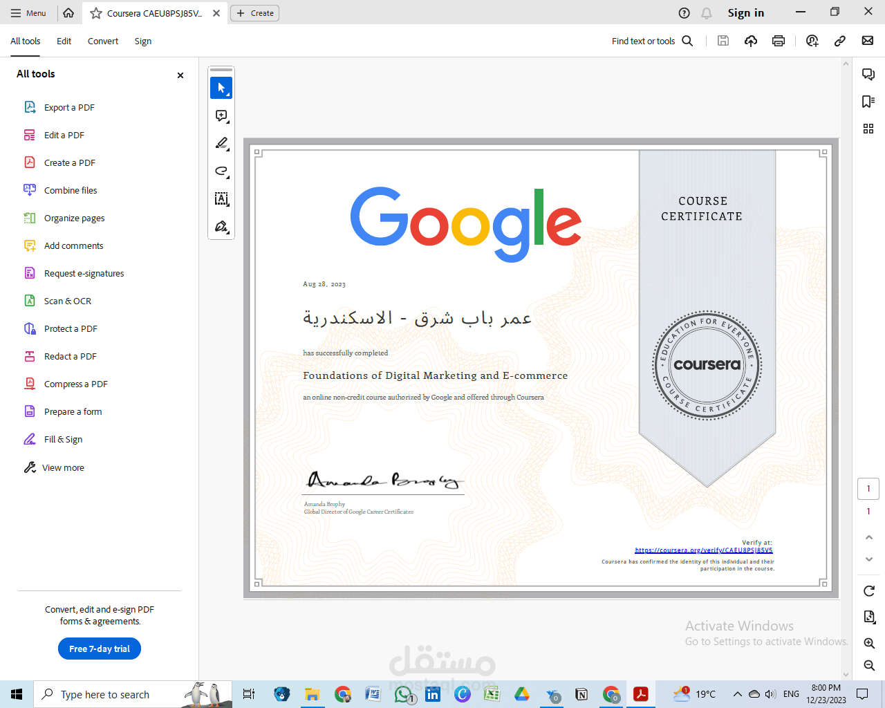 Digital marketing certificate by google coursera 