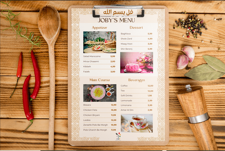 menu restaurant قائمة طعام